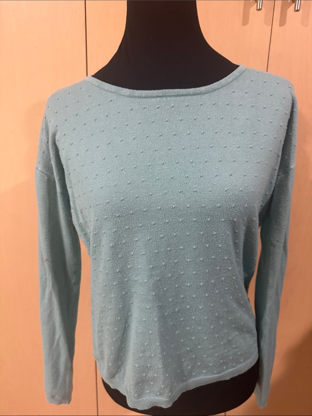 French NAF NAF Light Teal Dot Knit Long-Sleeve Sweater